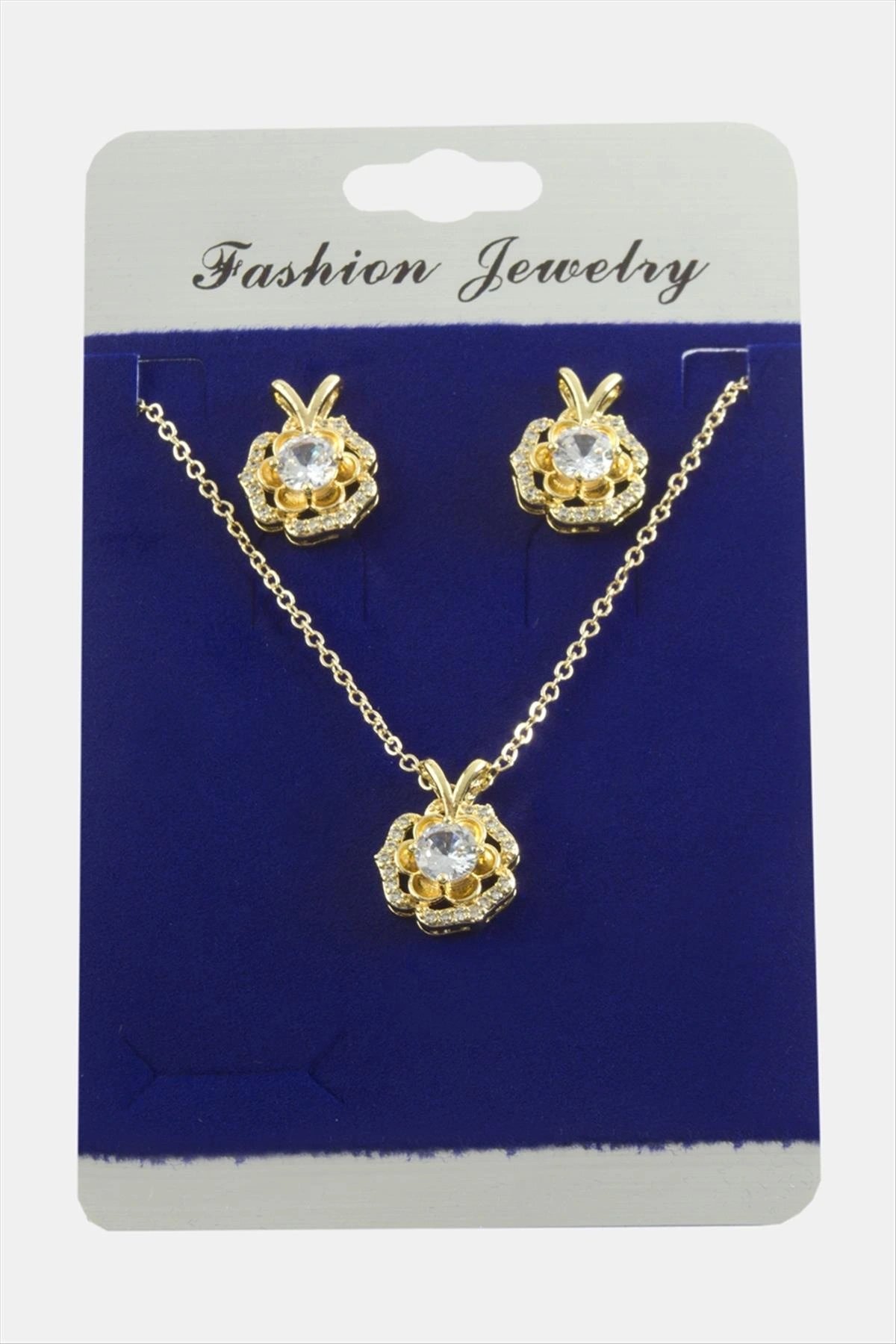 Gül Zirkon Taşlı Set Kolye