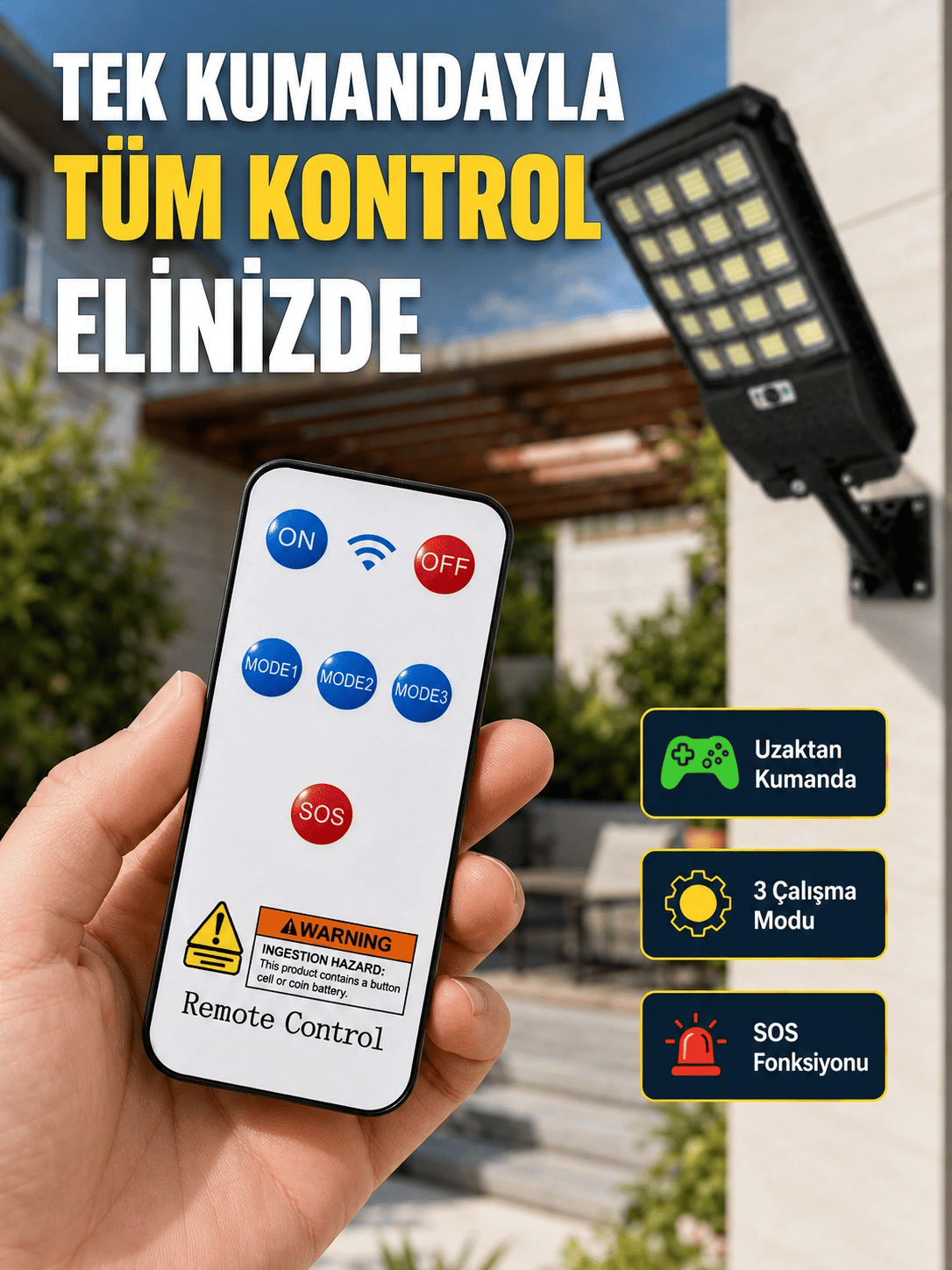 Güneş Enerjili LED Duvar ve Direk Lambası Suya Dayanıklı Akıllı Aydınlatma