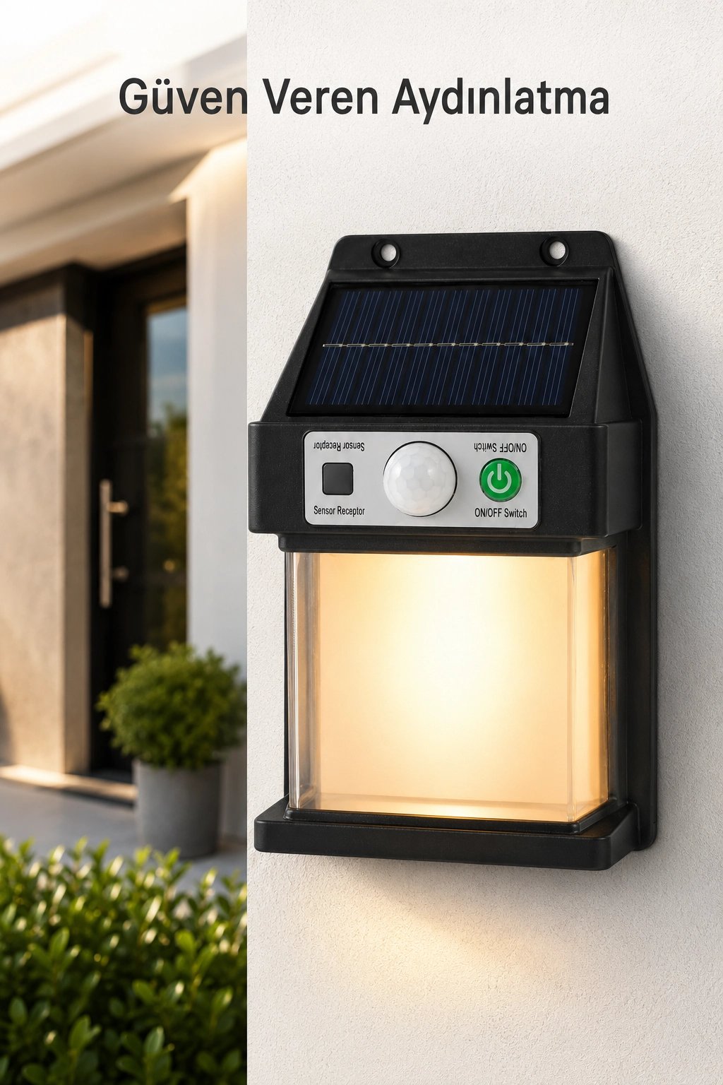 Güneş Enerjili Sensörlü Solar Aplik Duvar Tipi Dış Mekan Hareket Algılamalı Işık