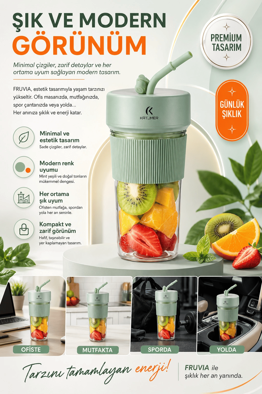 Günlük Kullanıma Uygun Şarjlı Meyve Sıkacağı Mini Blender Bardaklı Karıştırıcı