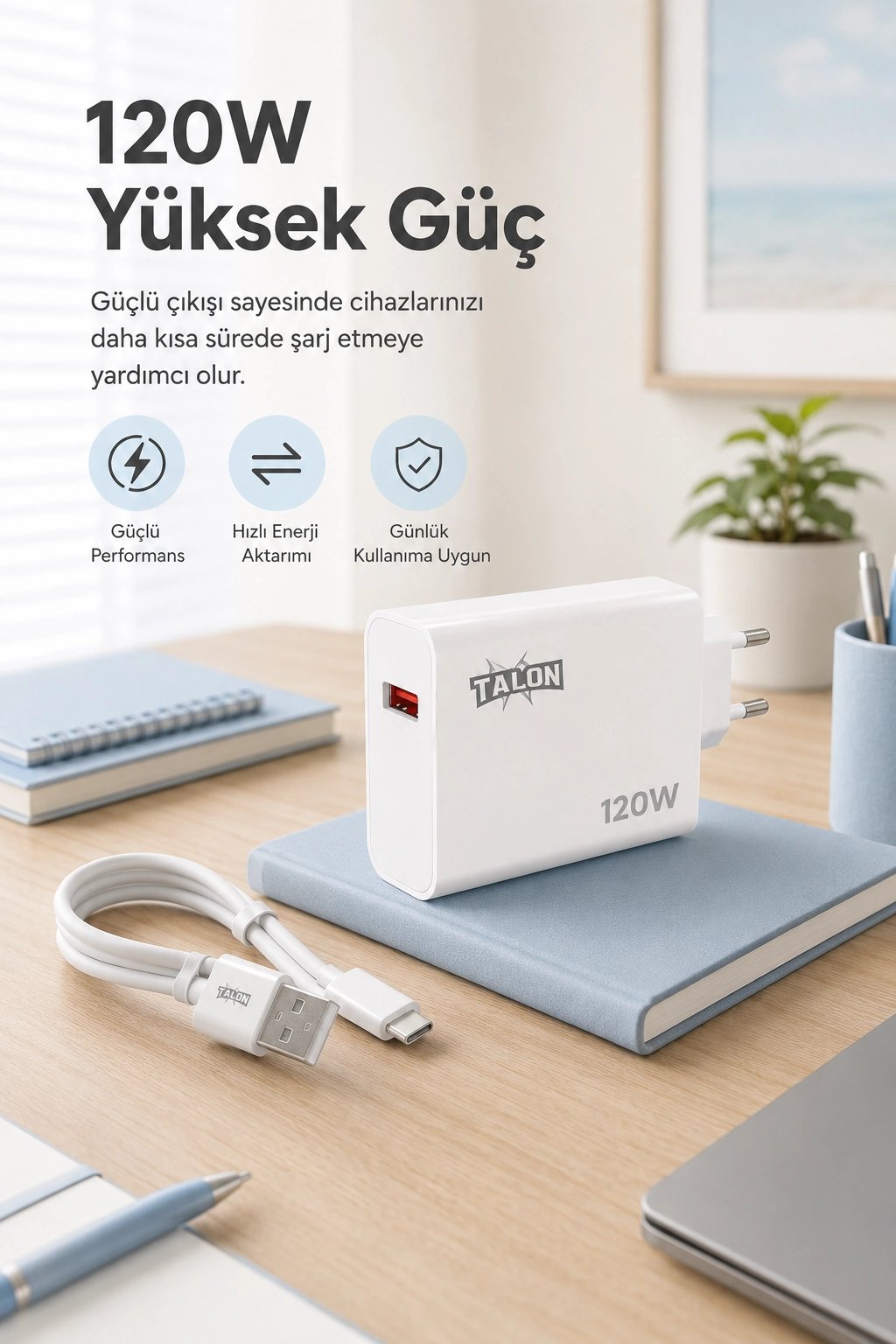 Güvenli Şarj Özellikli 120W Adaptör Ve Kablo Seti Akıllı Koruma Destekli