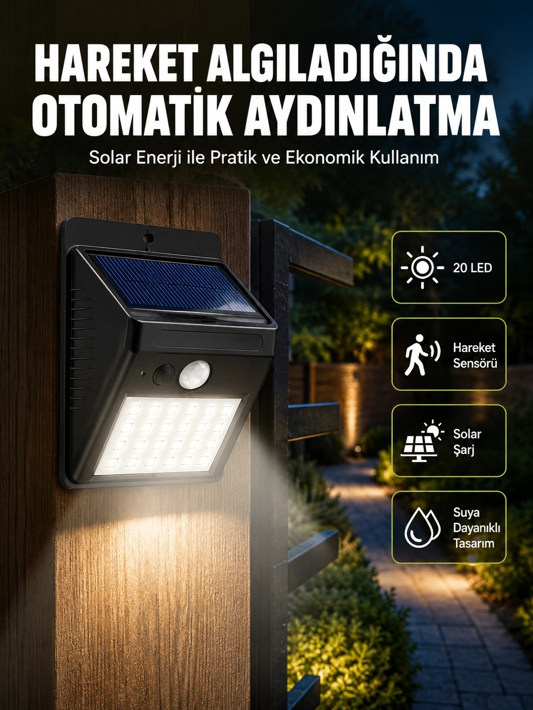 Hareket Algılamalı Solar LED Güvenlik Lambası Yeni Nesil