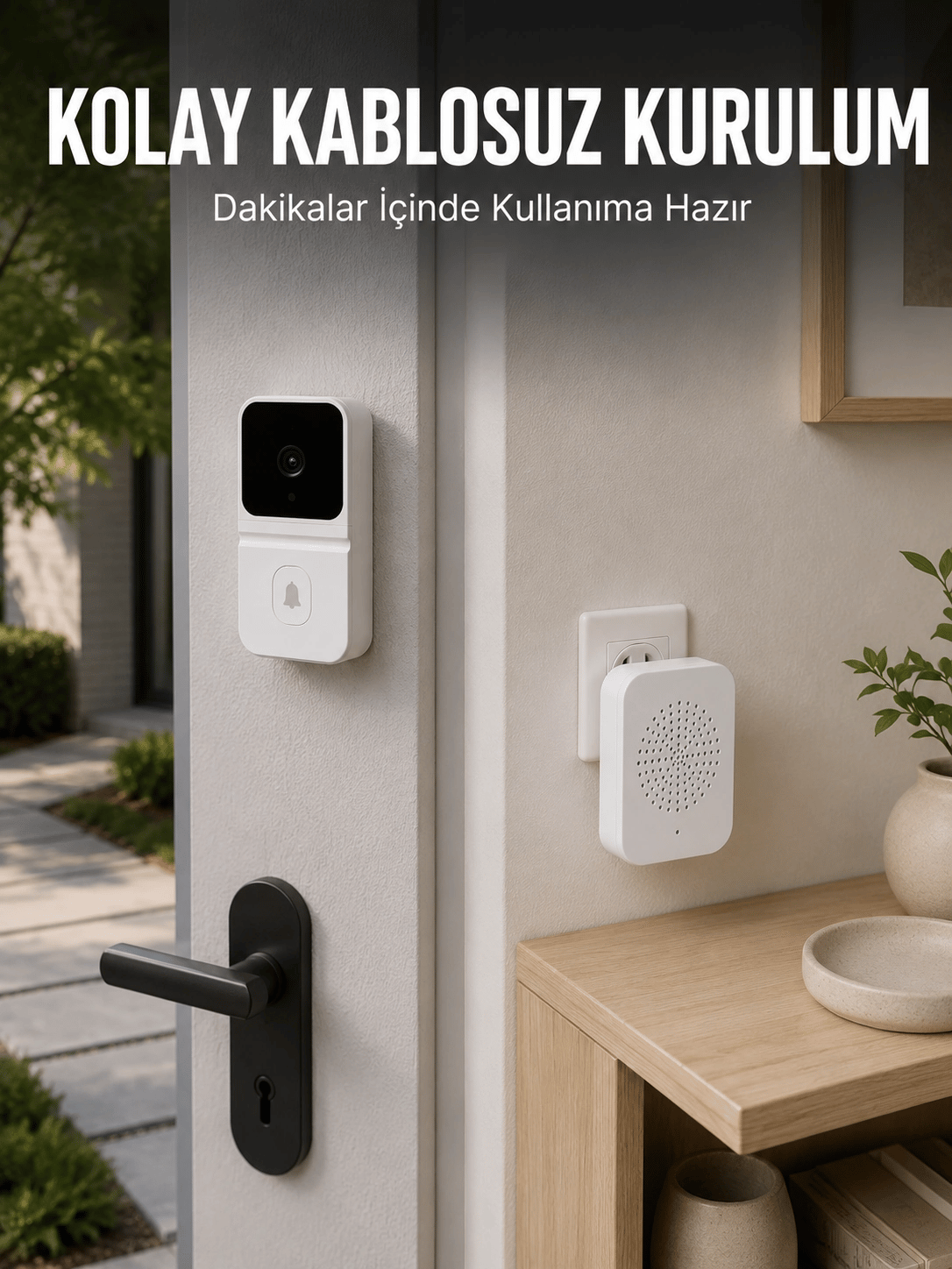 HD Kameralı Beyaz Görüntülü Kapı Zili Çift Yönlü Sesli Wi-Fi Akıllı Kapı Zili