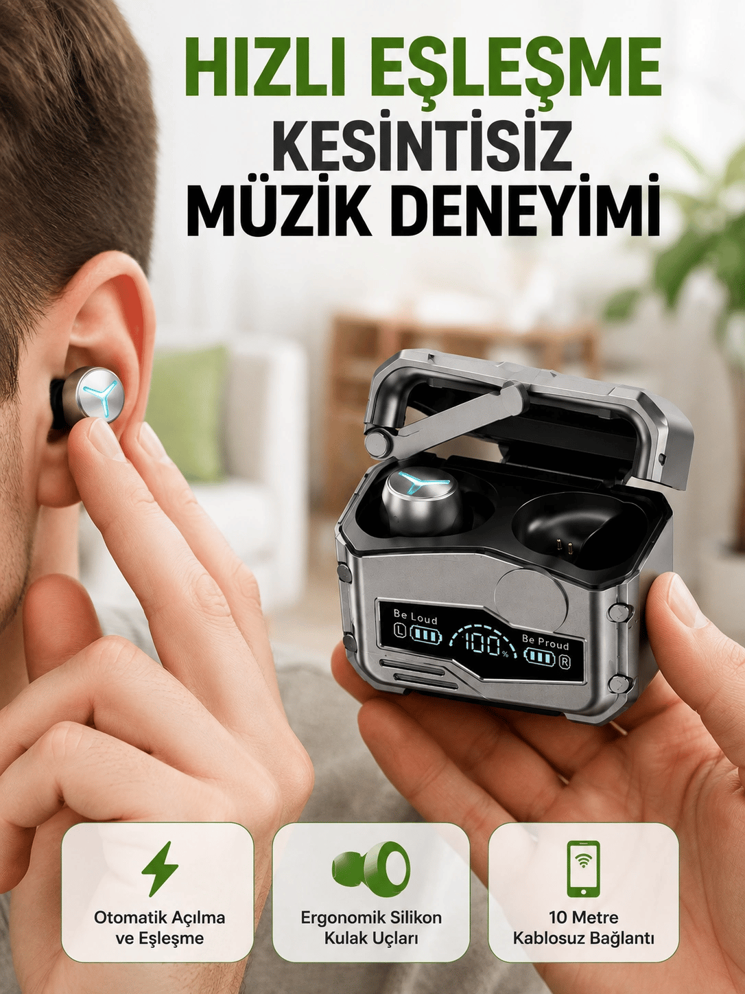 Hızlı Şarj Edilebilen Kablosuz Kulaklık – Uzun Süreli Kullanım için Tasarlandı (Kopya)