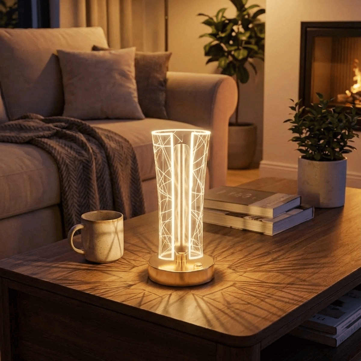 İki Yandan Kavisli Silindirik Geometrik Çizgi Model kristal Led Masa Lambası – Dokunmatik, 3 Renk Işık Modlu, Şarjlı Dekoratif Gece Lambası Bx40
