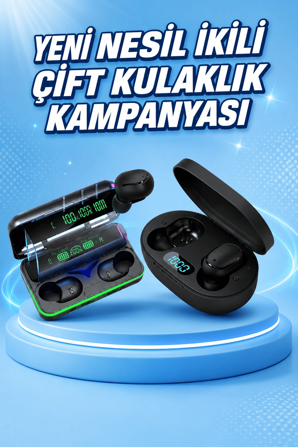 İkili Bluetooth Kulaklık Dijital Göstergeli Uzun Pil Ömrü Yüksek Ses Kaliteli