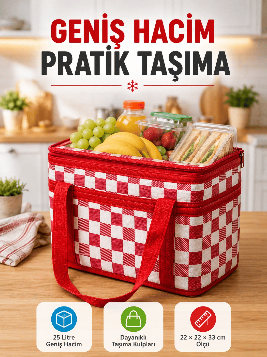 Isı Yalıtımlı Termos Piknik Çantası Geniş Hacimli Soğuk ve Sıcak Taşıma Çantası