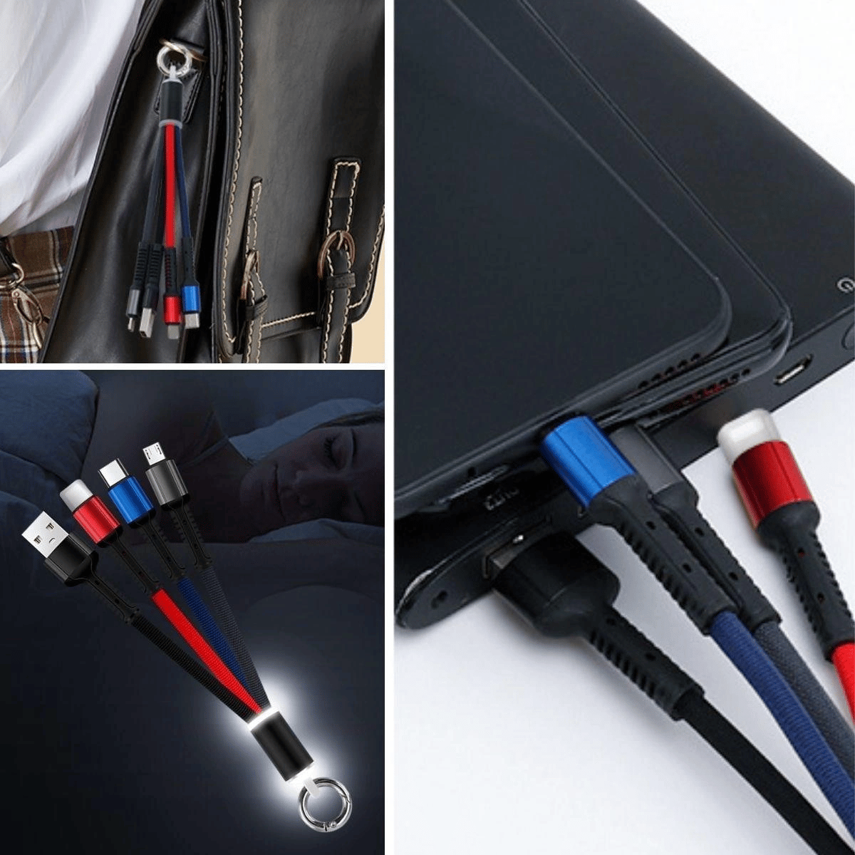 Işıklı Anahtarlık Model 3 İn 1 Usb Çıkışlı Mikro,type-c Ve İphone Uyumlu Şarj Kablosu Bx40