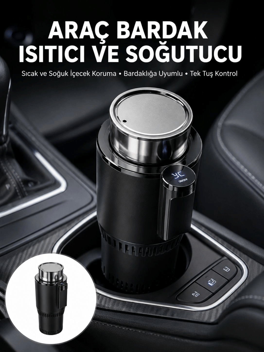 Isıtma Soğutma Özellikli Araç Bardaklığı Çakmak Girişli Akıllı Yeni Nesil