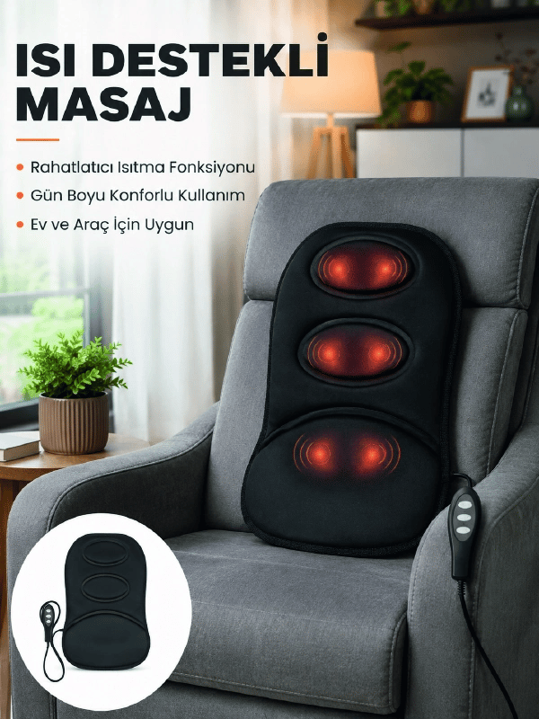 Isıtmalı Masaj Minderi  Masaj Motoru, Kablolu Kumanda ve Çoklu Masaj Modu