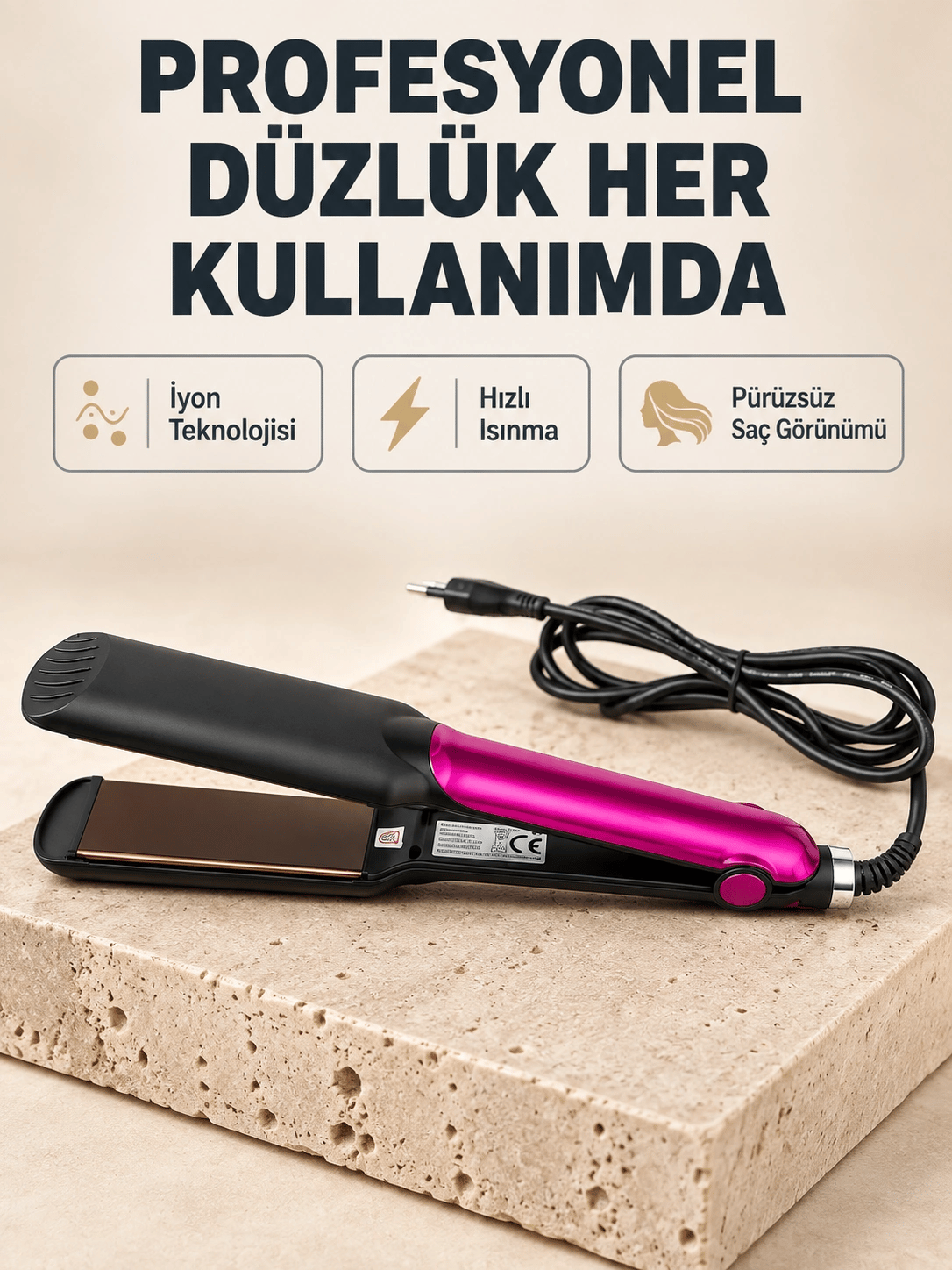 İyonik Saç Düzleştirici – 220°C Isıya Kadar Çıkan, LED Göstergeli ve Eşit Isı Dağılımlı Plaka