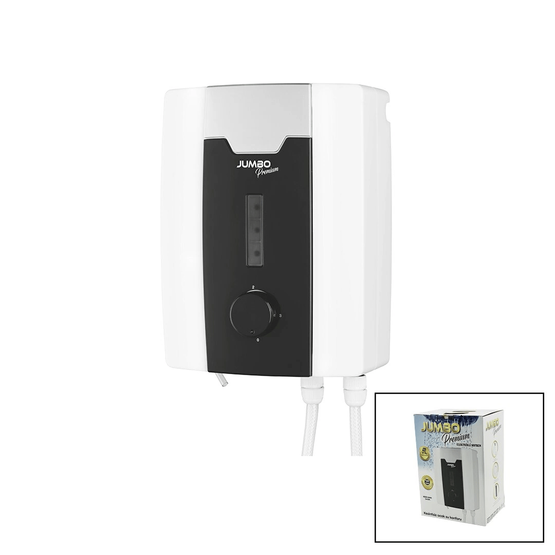 Jumbo Premium Beyaz Su Isıtıcı Elektrikli Şofben Duş Başlık 7 Emniyet Termostat 3 Kademeli 8000w Bx40
