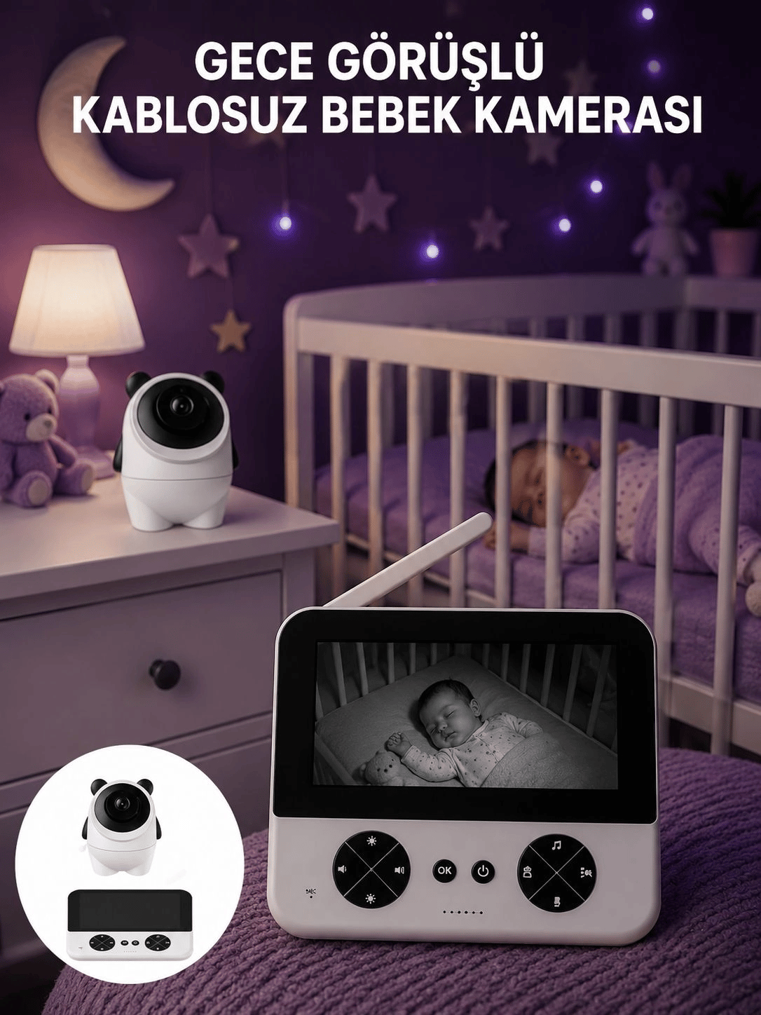 Kablosuz Bebek Kamera Sistemi Ninni ve Alarm Özellikli Yeni Nesil