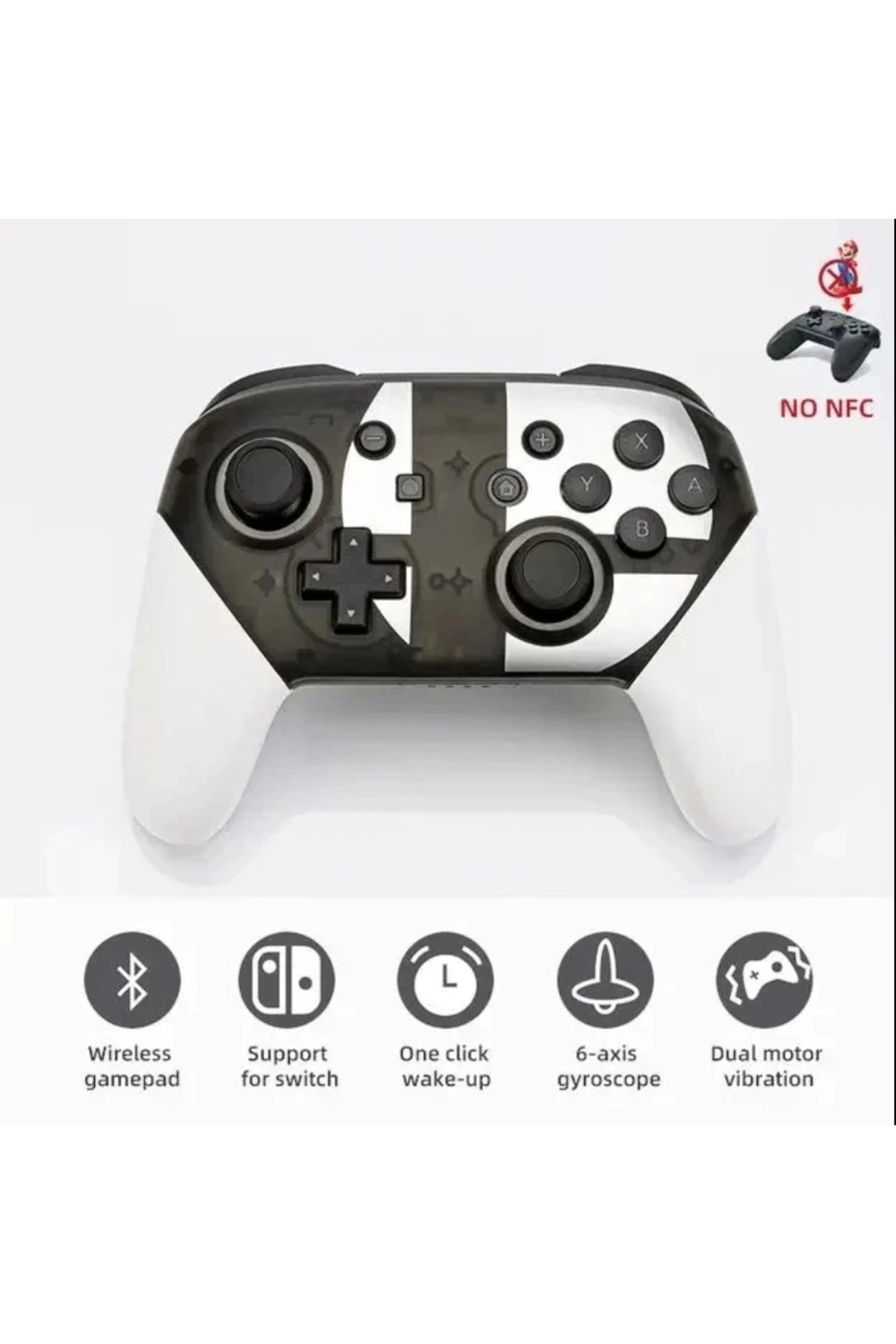 Kablosuz Bluetooth bağlantılı beyaz joystick, Switch Pro uyumlu, hızlı şarj desteği yok