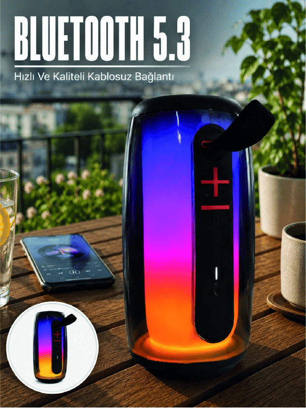 Kablosuz Bluetooth Hoparlör RGB Ambiyans Işıklı USB ve TF Kart Destekli