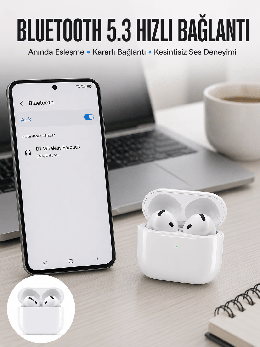 Kablosuz Bluetooth Kulaklık TWS ANC Özelliği Yüksek Ses Kaliteli Yeni Nesil