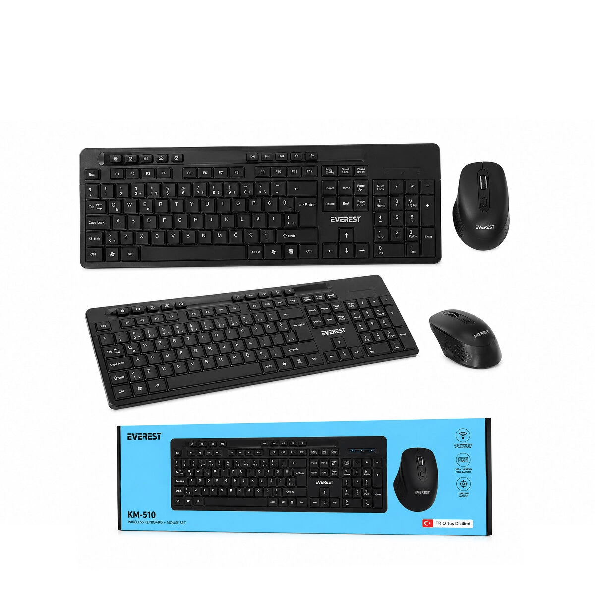 Kablosuz Multimedia Klavye - Mouse Seti Siyah Q Klavye Km-510 Bx40