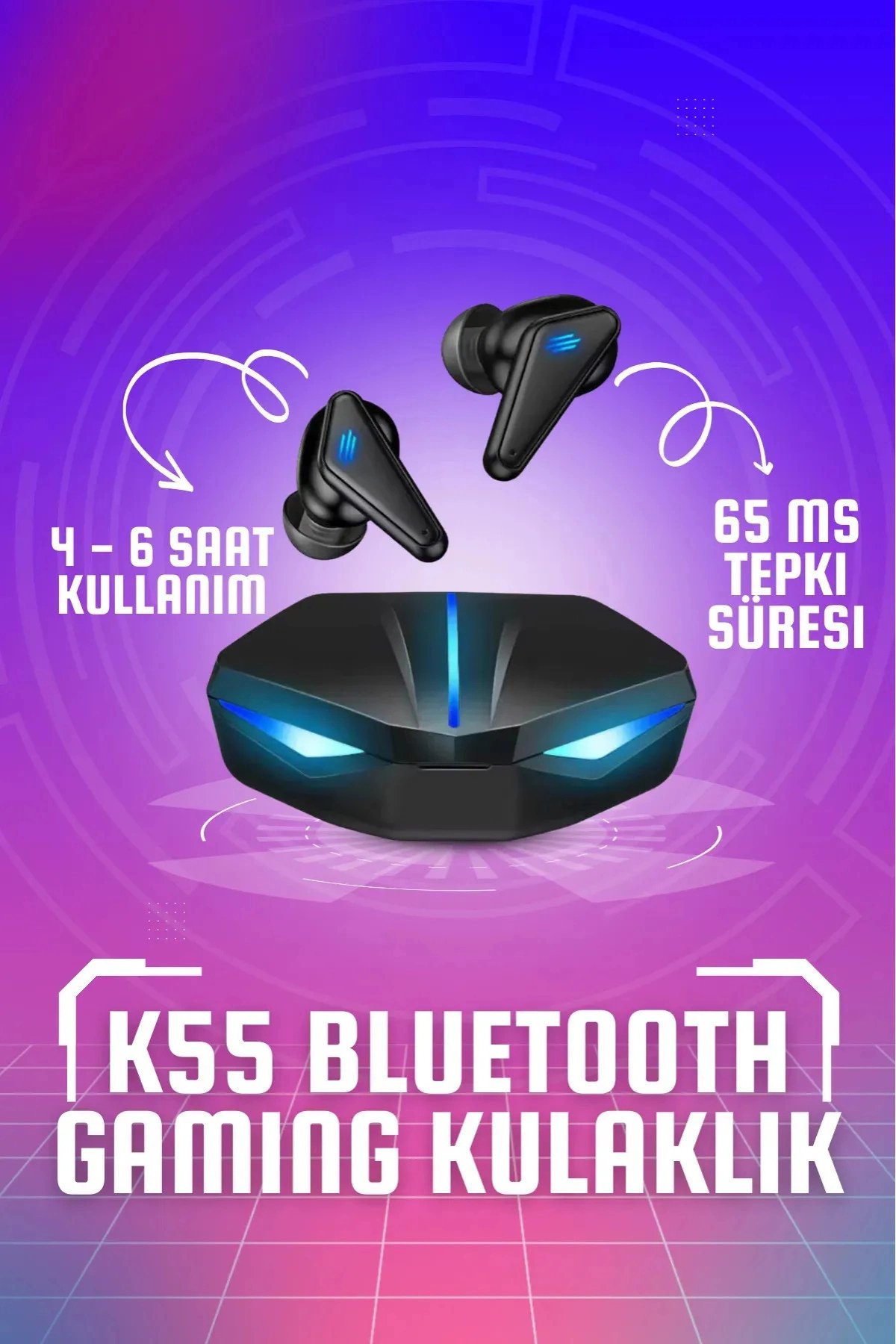 Kablosuz Oyuncu Kulak İçi Kulaklığı, Düşük Gecikmeli, Mikrofon ve RGB Aydınlatmalı, Siyah