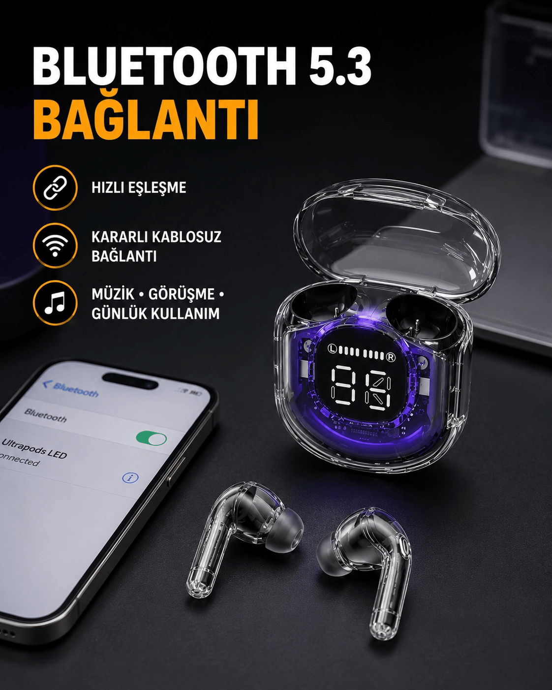 Kablosuz Şarj Destekli Hafif ve Güçlü Kulaklık