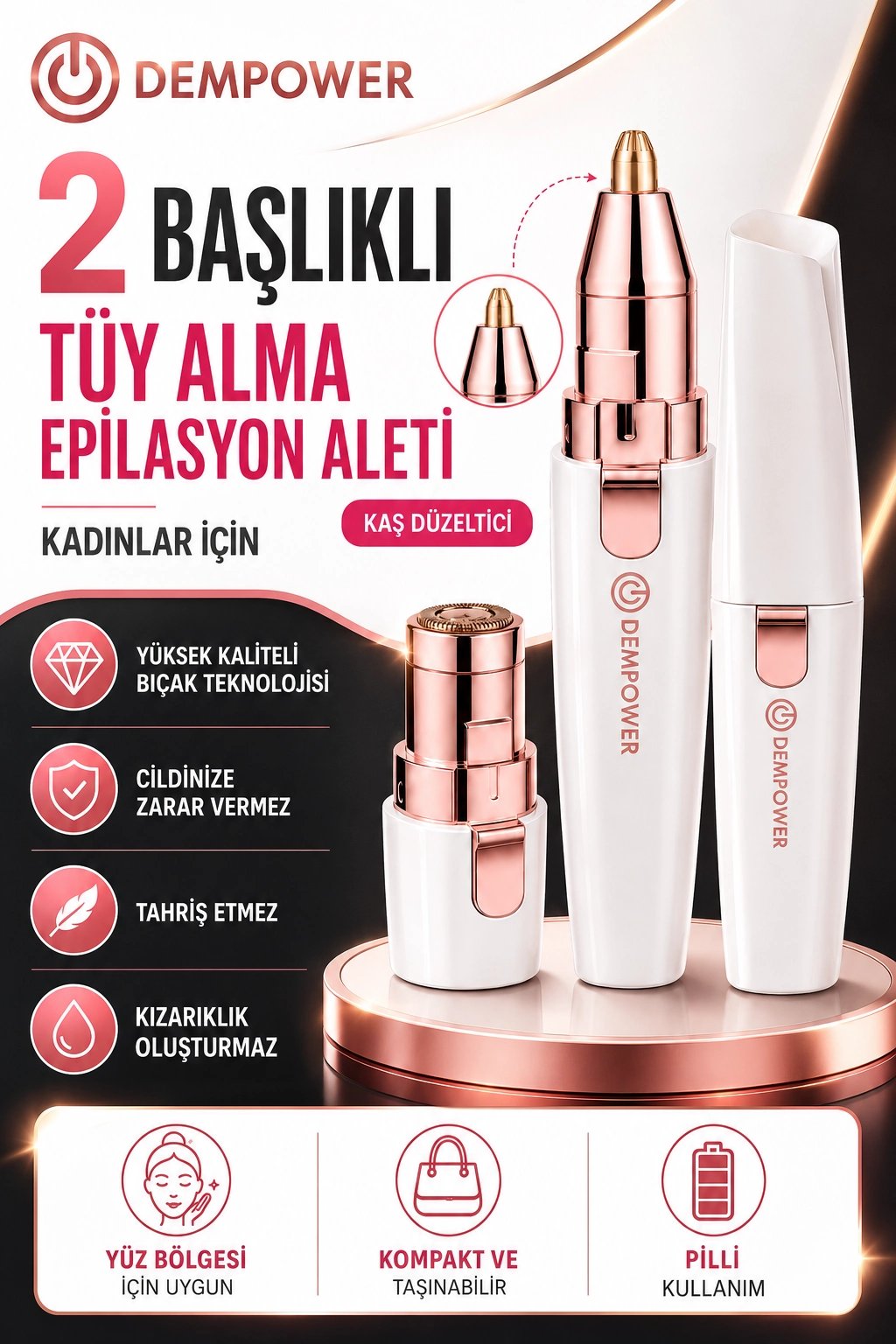 Kadınlar İçin Hassas Tüy Alma ve Kaş Düzeltme Özellikli Mini Epilasyon Aleti