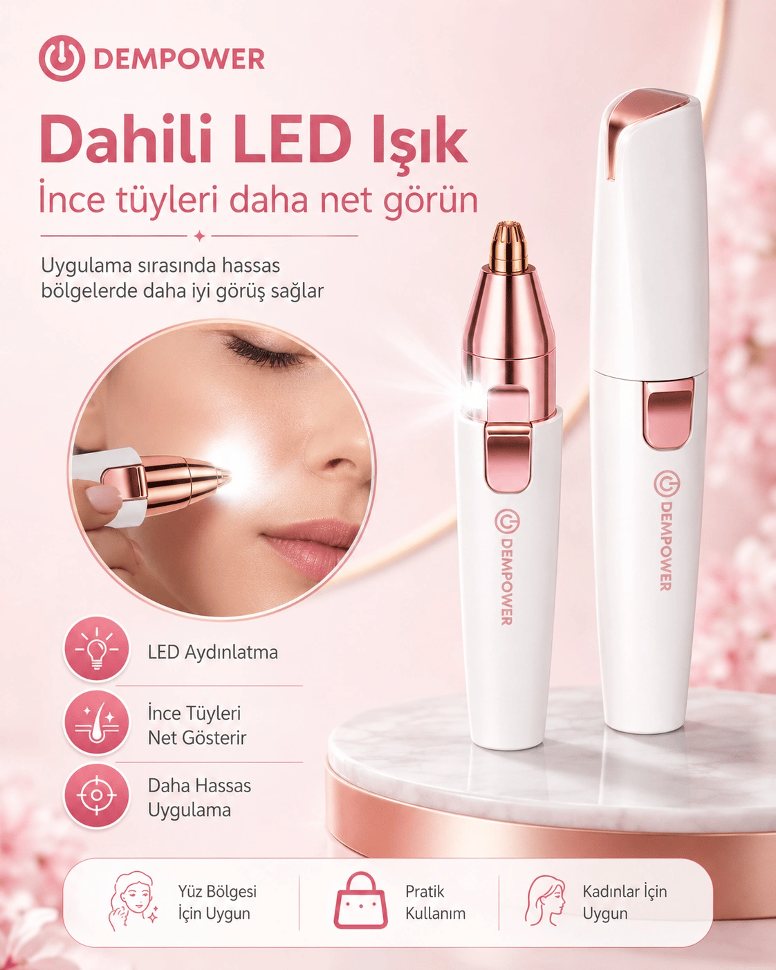 Kadınlara Özel 2 Başlıklı Kaş Düzeltici ve Hassas Bölge Tüy Alma Epilasyon Aleti