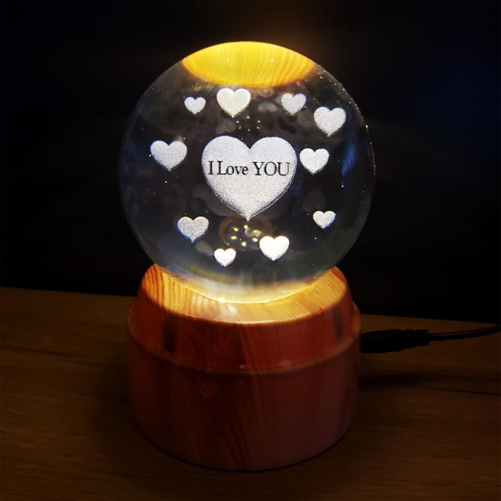 Kalpli I Love You Tasarımlı Dönen Cam Küre