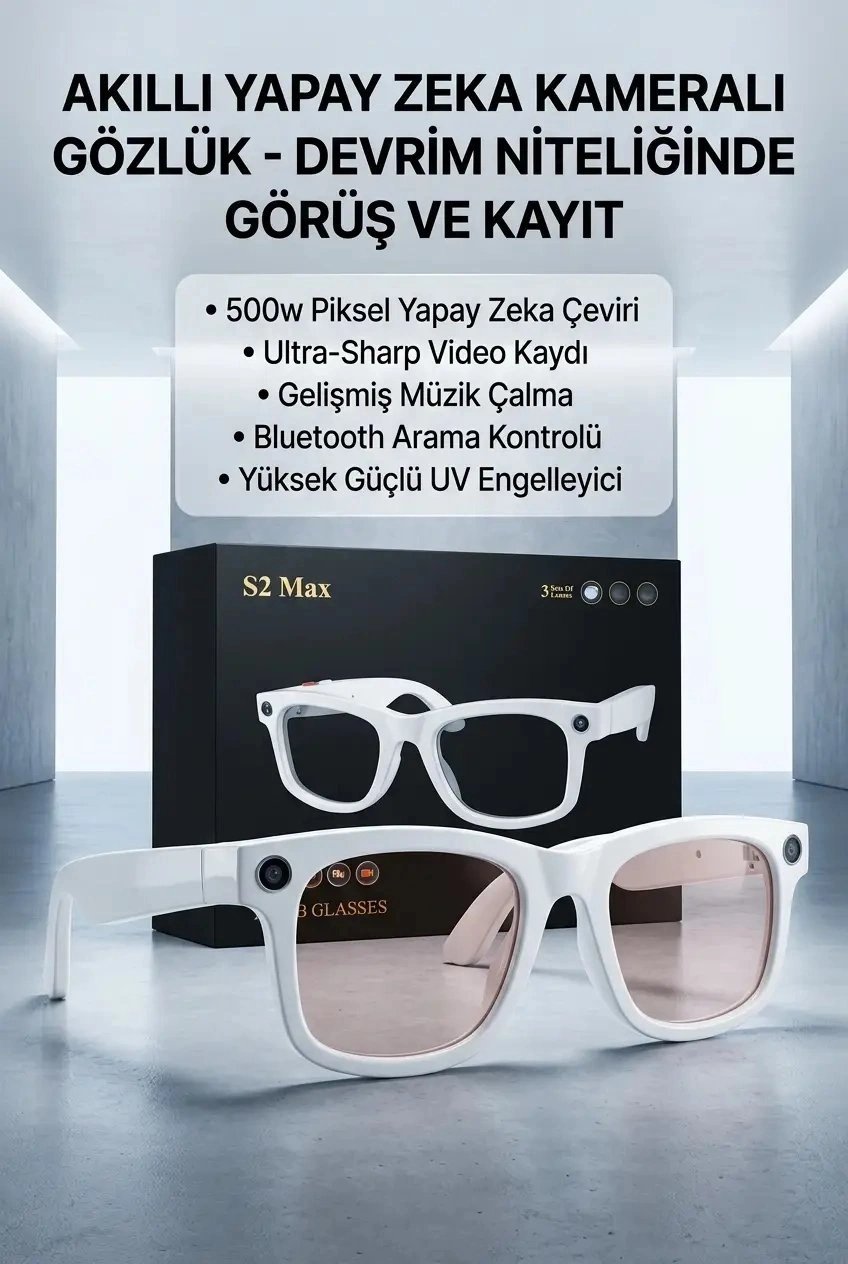 Kameralı Beyaz Akıllı Gözlük Yapay Zeka Destekli Şık Günlük Kullanım Premium