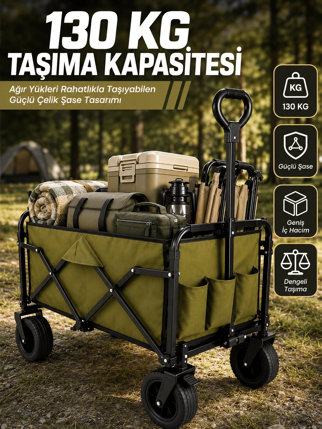 Kamp, Piknik, Plaj ve Alışveriş İçin Çok Amaçlı Katlanabilir Wagon