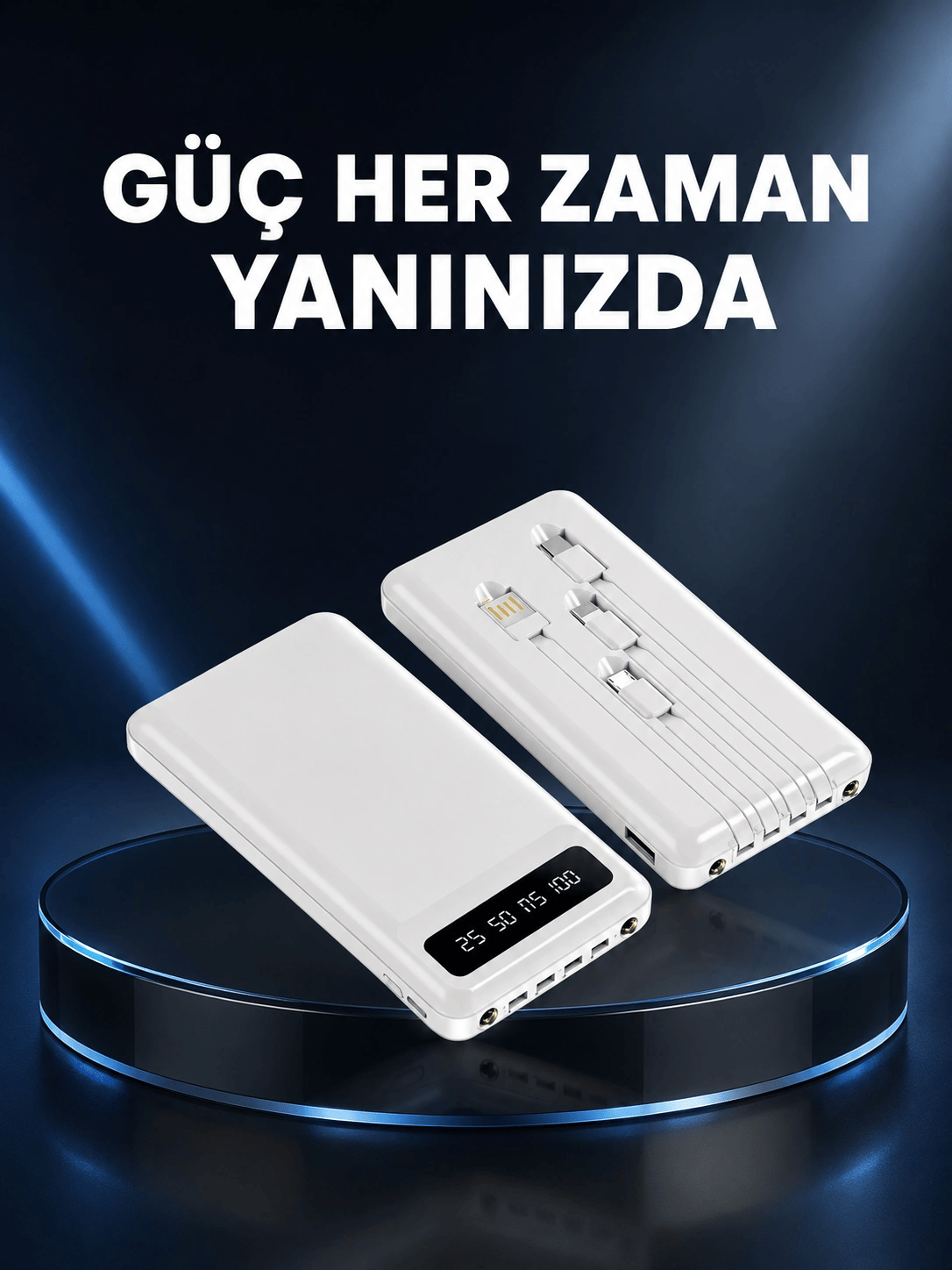 Kamp ve Seyahat İçin 20.000mAh LED Işıklı Hızlı Şarj Powerbank Yeni Nesil