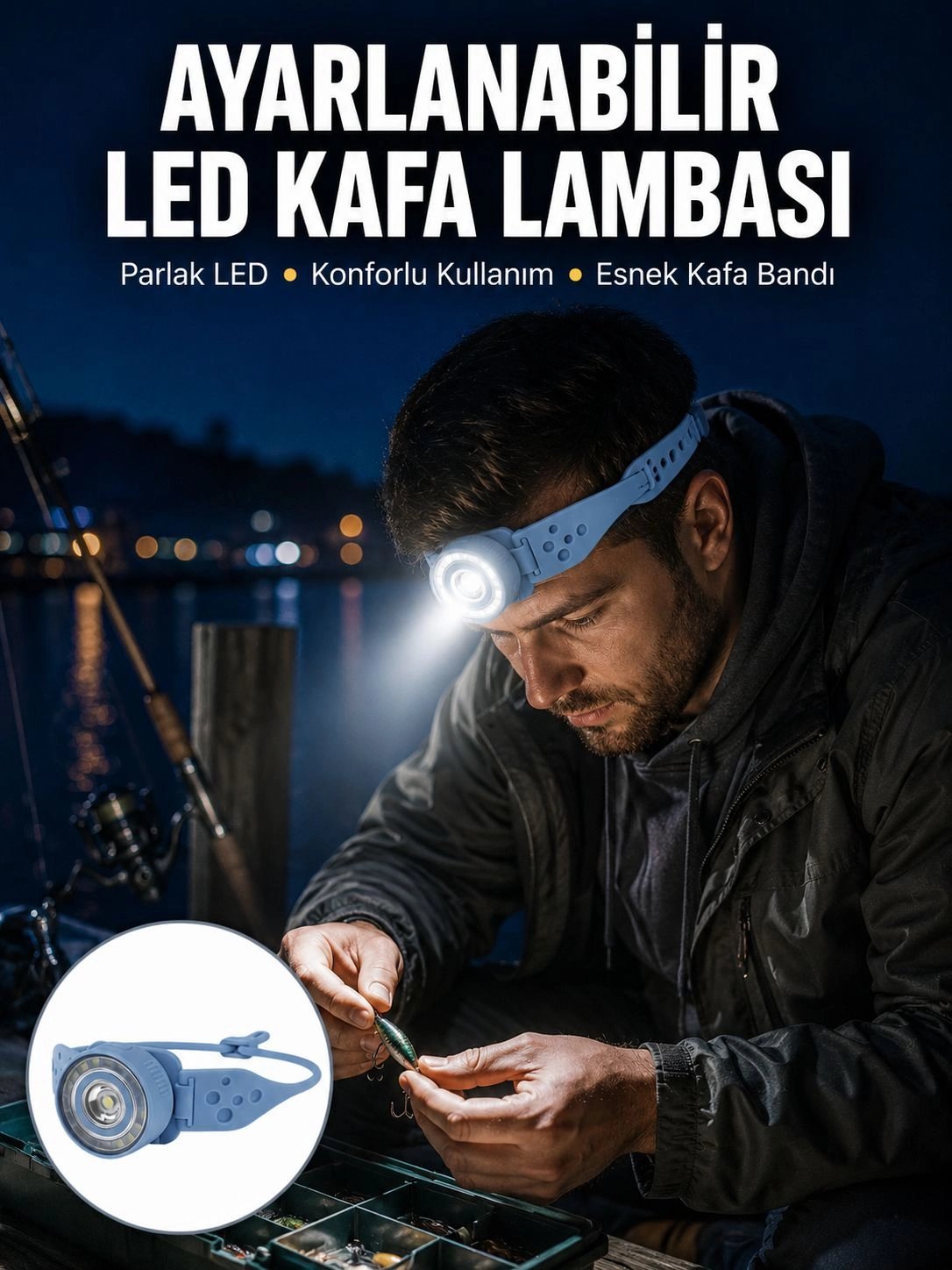 Kampçı Kafa Lambası Su Geçirmez Çok Modlu LED Yeni Nesil