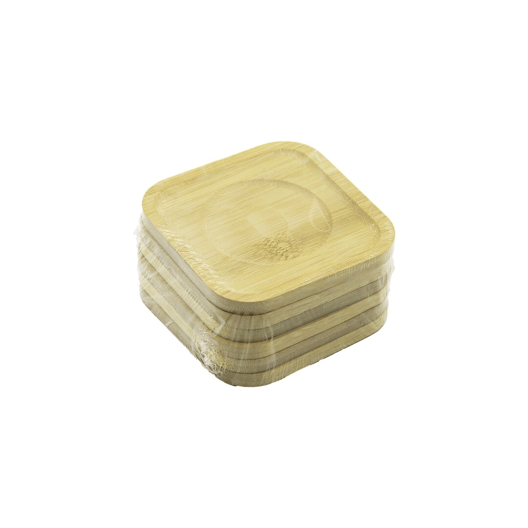Kare= 9.7 X 9.7cm 6pcs Bambu - Ahşap Çay Tabak Bx40