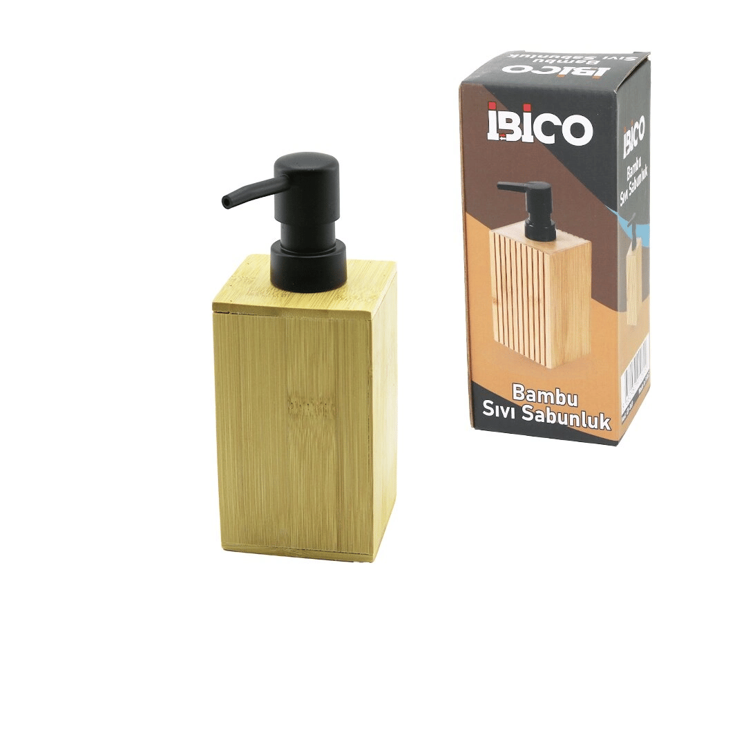 Kare Ahşap Bambu Sıvı Sabunluk Siyah Plastik Pompa Çap: 7cm - Y: 11.5cm Bx40
