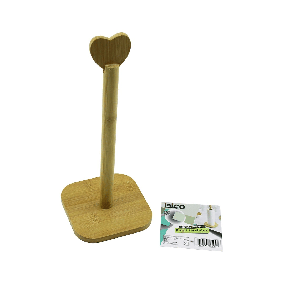 Kare Altlık=12x12cm Ahşap Bambu Kağıt Havluluk Kalp Başlı Sap=28.5cm Bx40