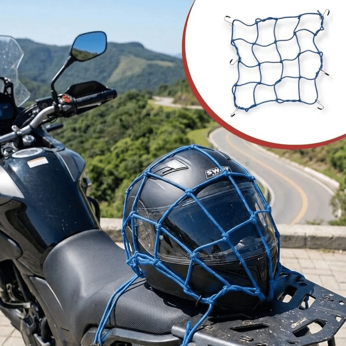 Kask  Esnek Motosiklet Kask Ve Bagaj Filesi – Kask Sabitleyici Plastik Kancalı Taşıma Ağı 35x35 Cm Bx40