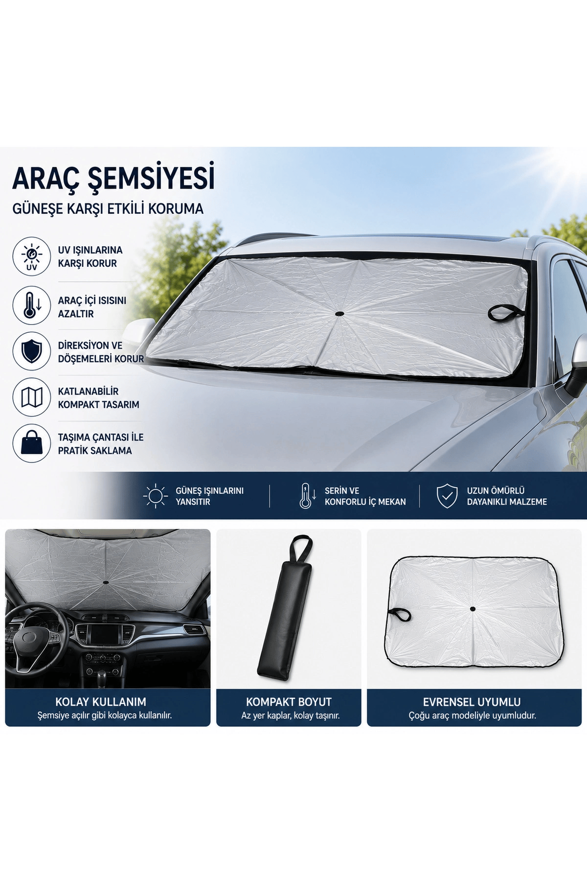 Katlanabilir Araç Ön Cam Güneşlik Şemsiyesi UV Korumalı Otomobil Aksesuarı Taşınabilir