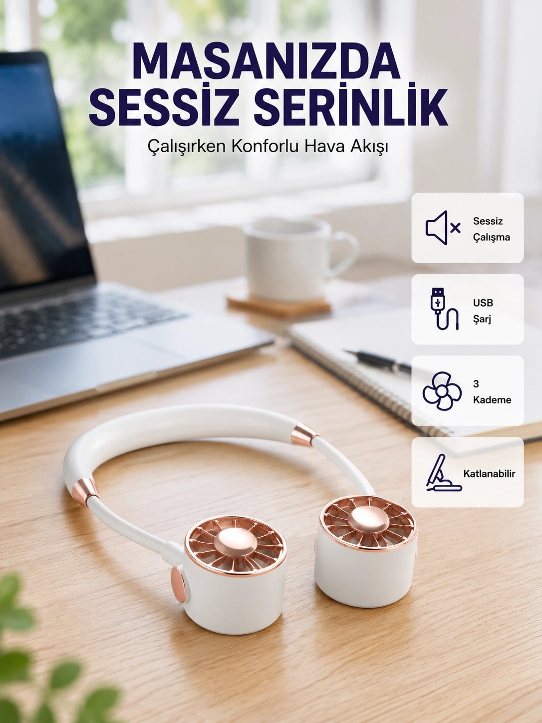 Katlanabilir Asılabilir Mini Fan USB Şarjlı 3 Kademeli Sessiz