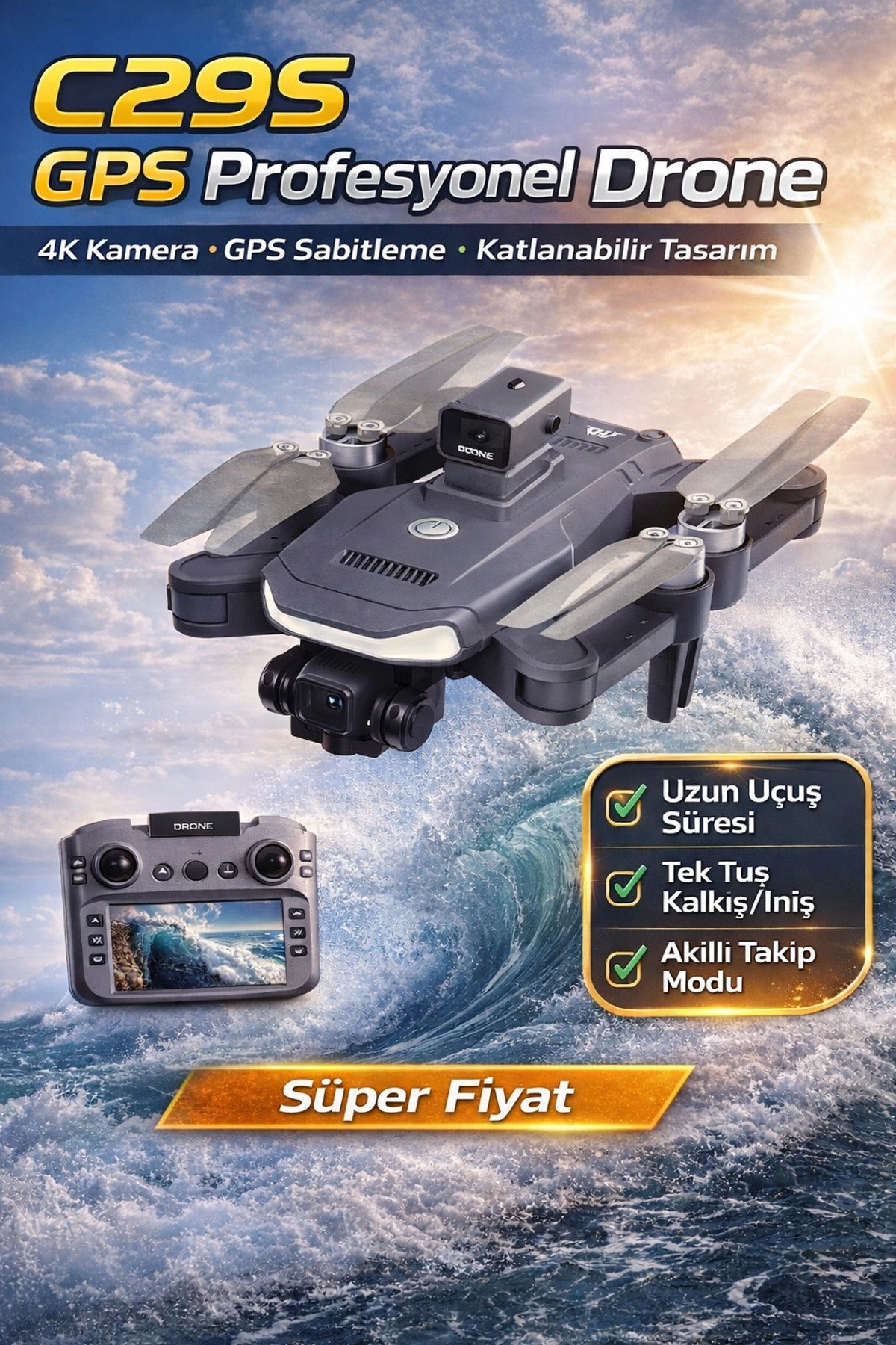 Katlanabilir GPS Drone ile 4K Kalitesinde Havadan Görüntü Alın ve Akıllı Takip Modunu Kullanın