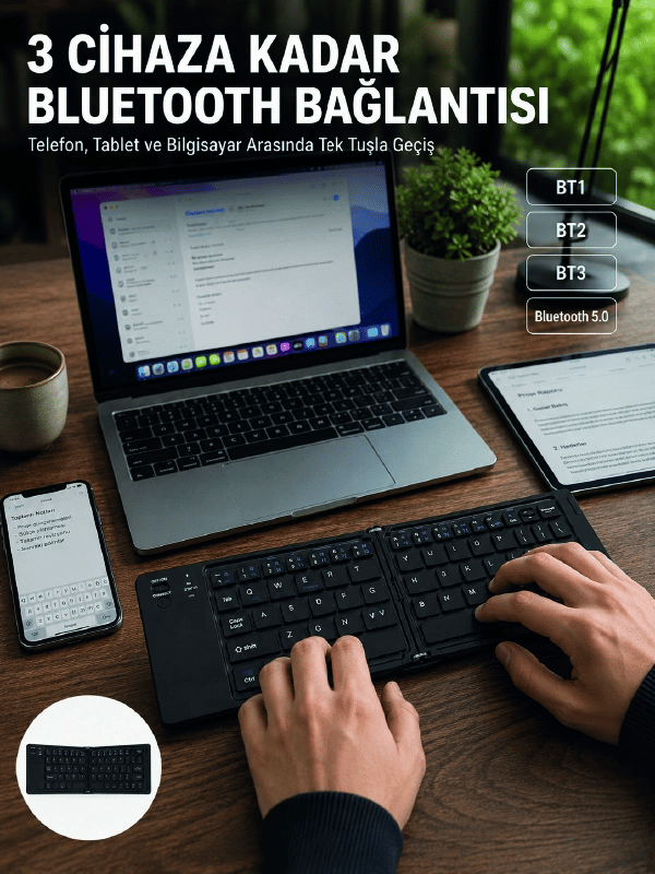 Katlanır Bluetooth Klavye Telefon Tablet Laptop Uyumlu Kablosuz Klavye