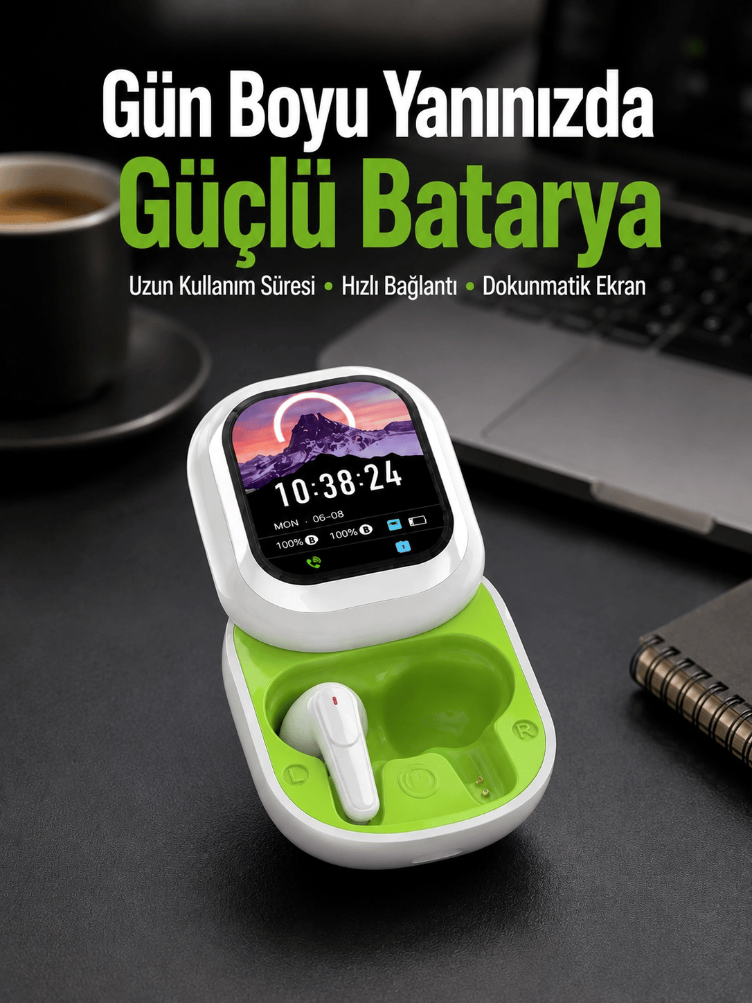 Kayar Kapak Tasarımlı Dokunmatik Ekranlı Kablosuz Bluetooth Kulaklık