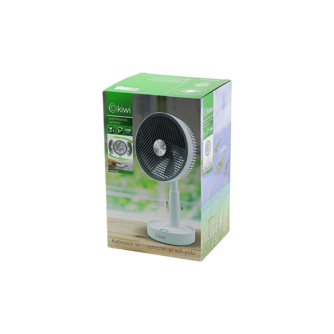 Kiwi Kfan-7618 Usb Şarjlı 5 İnç - 13.4cm Masa Üstü Vantilatör 3 Kademe Hız 5 Pls.kanat Ayarlı Yükseklik:20-28cm Bx40