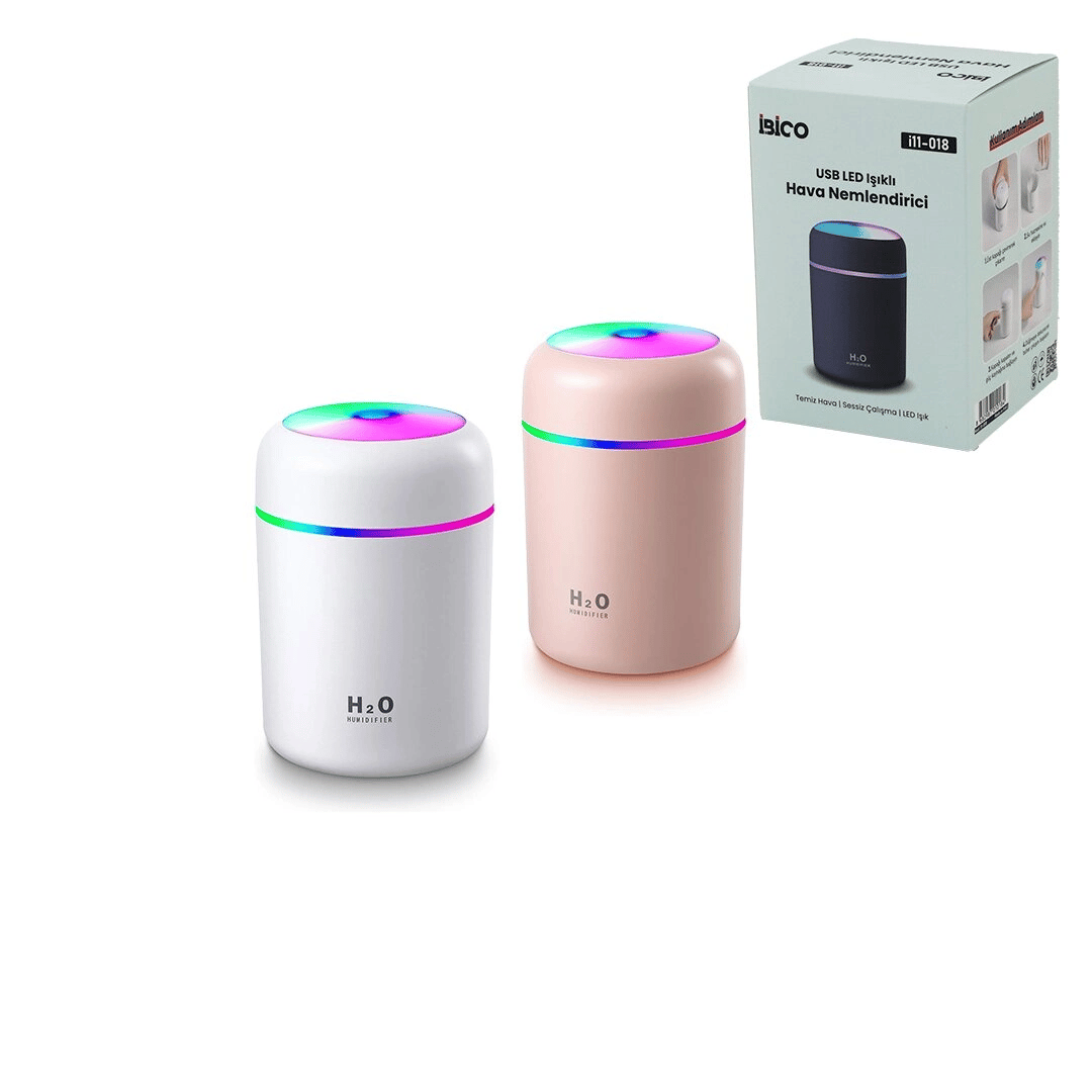 Klasik 300ml H2o Mini Usb Şarj- Işıklı Hava Nemlendirici - Buhar Makine - Koku Giderici Herhangi Bir Renk Gönderilir Bx40