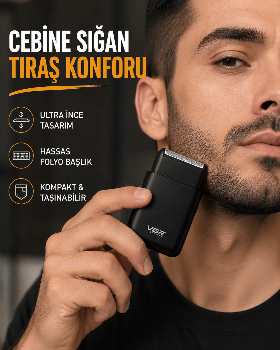 Kompakt Şarjlı Tıraş Makinesi Çift Yönlü Bıçaklı 45 Dakika Kullanım Süreli