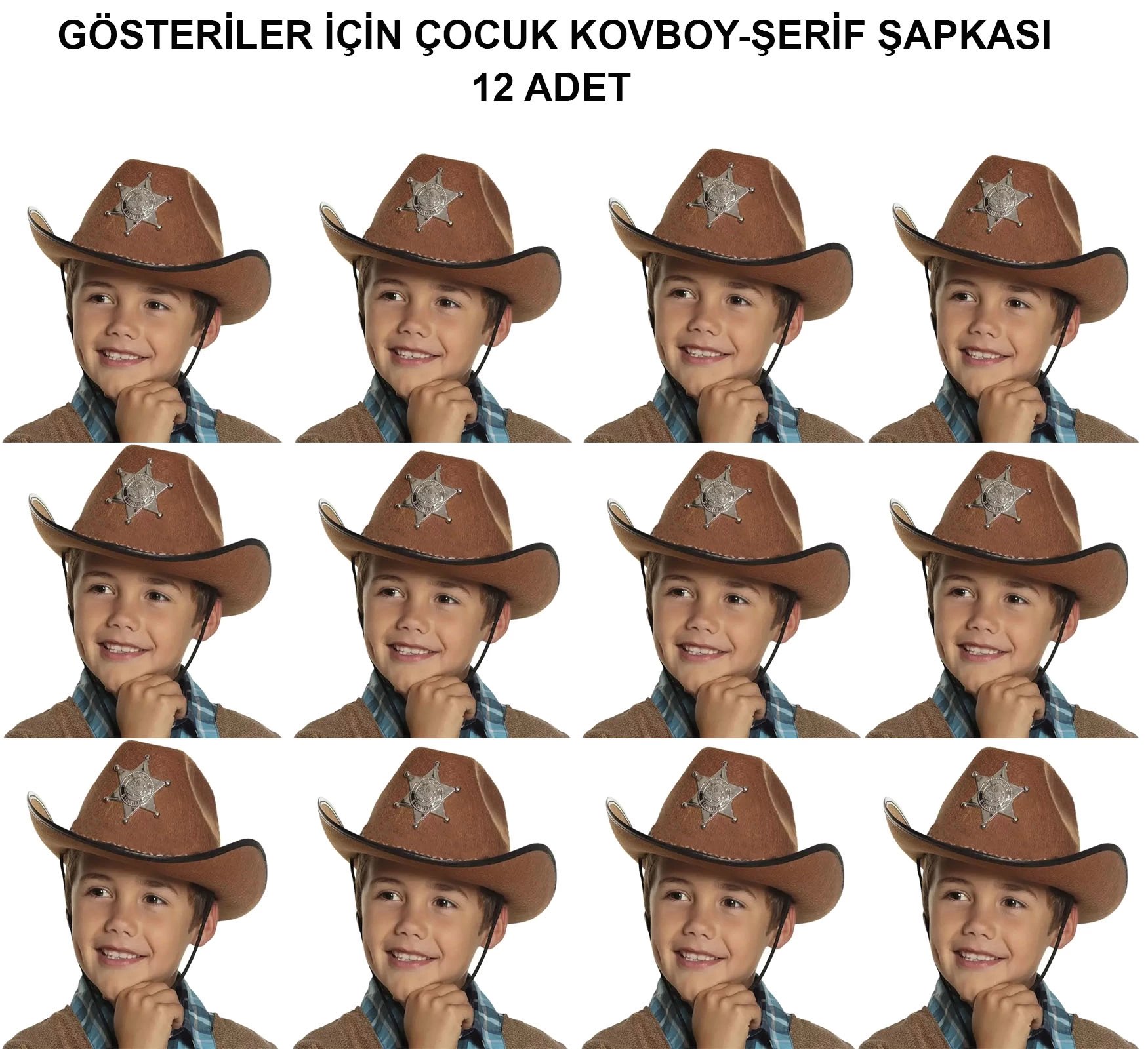 Kovboy Şerif Şapkası Kahve 12 Adet - Kostüm, Parti ve Gösteri Şapkası