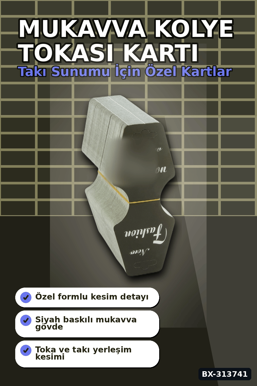 Kraft Mukavva Kolye Toka Kartı 200 Adet 5.5x14 cm Takı Askılık Düzenleyici BX-313741