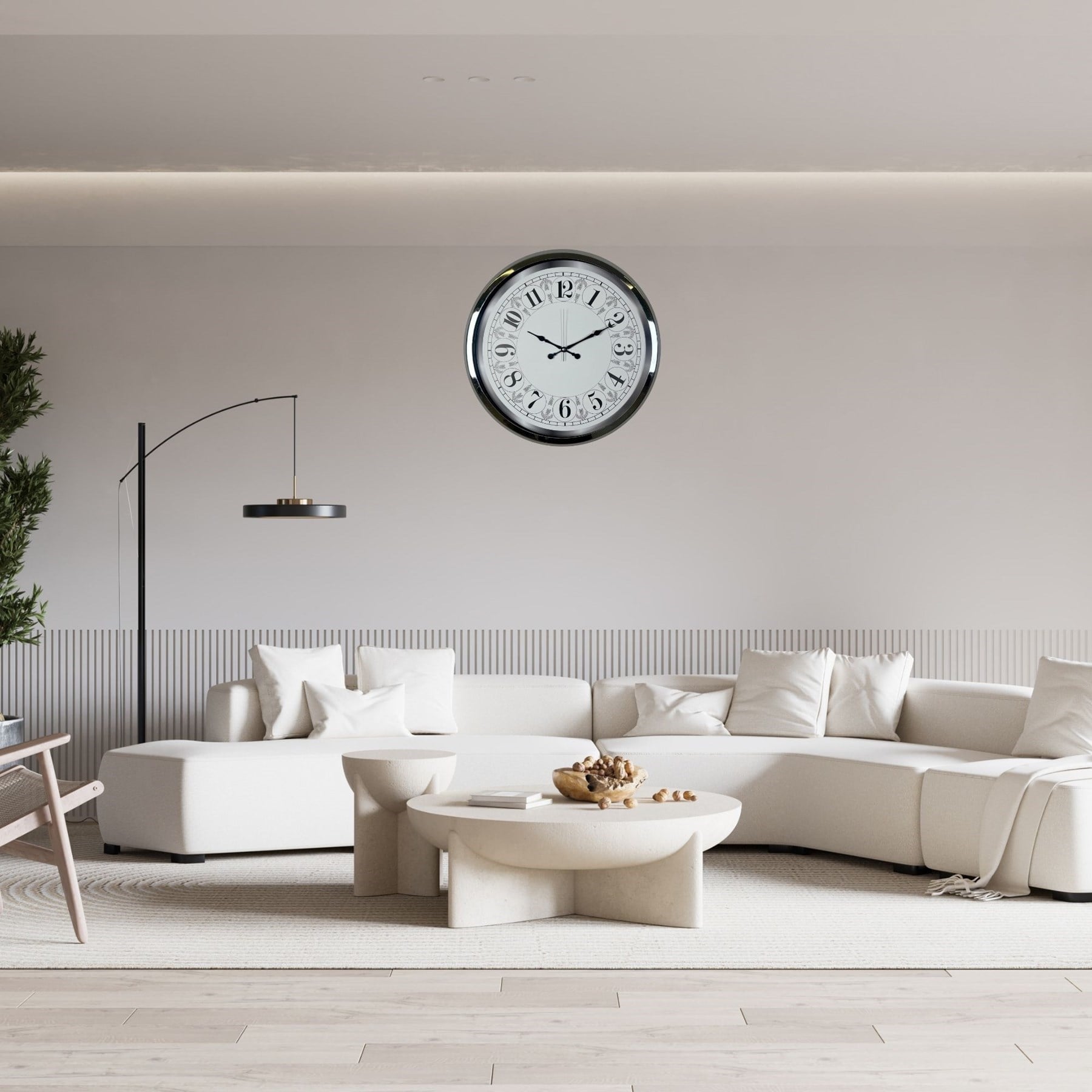 Krom Modern Desenli 52 x 52 Cm Duvar Saati