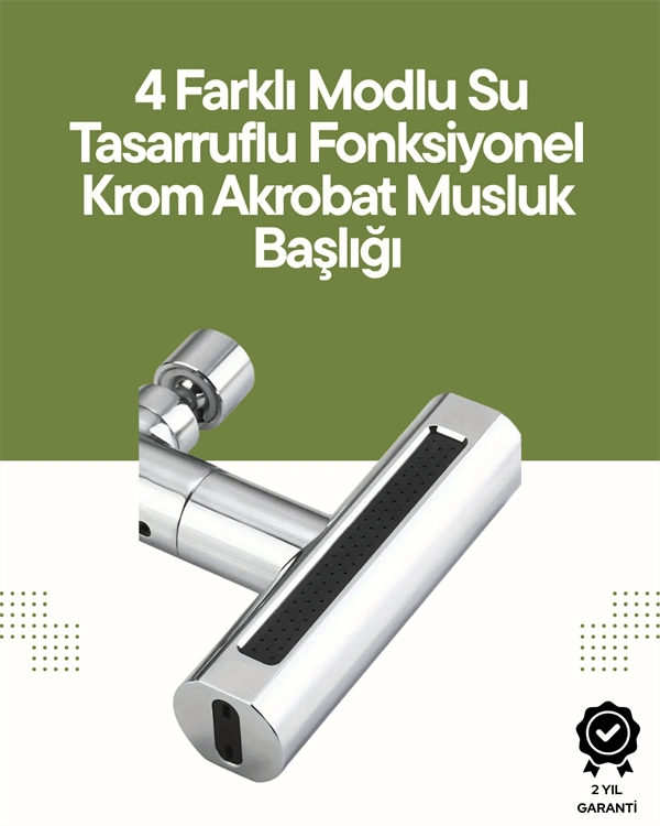Krom Musluk Başlığı | 4'ü 1 Arada Su Çıkışı | Kolay Montajlı