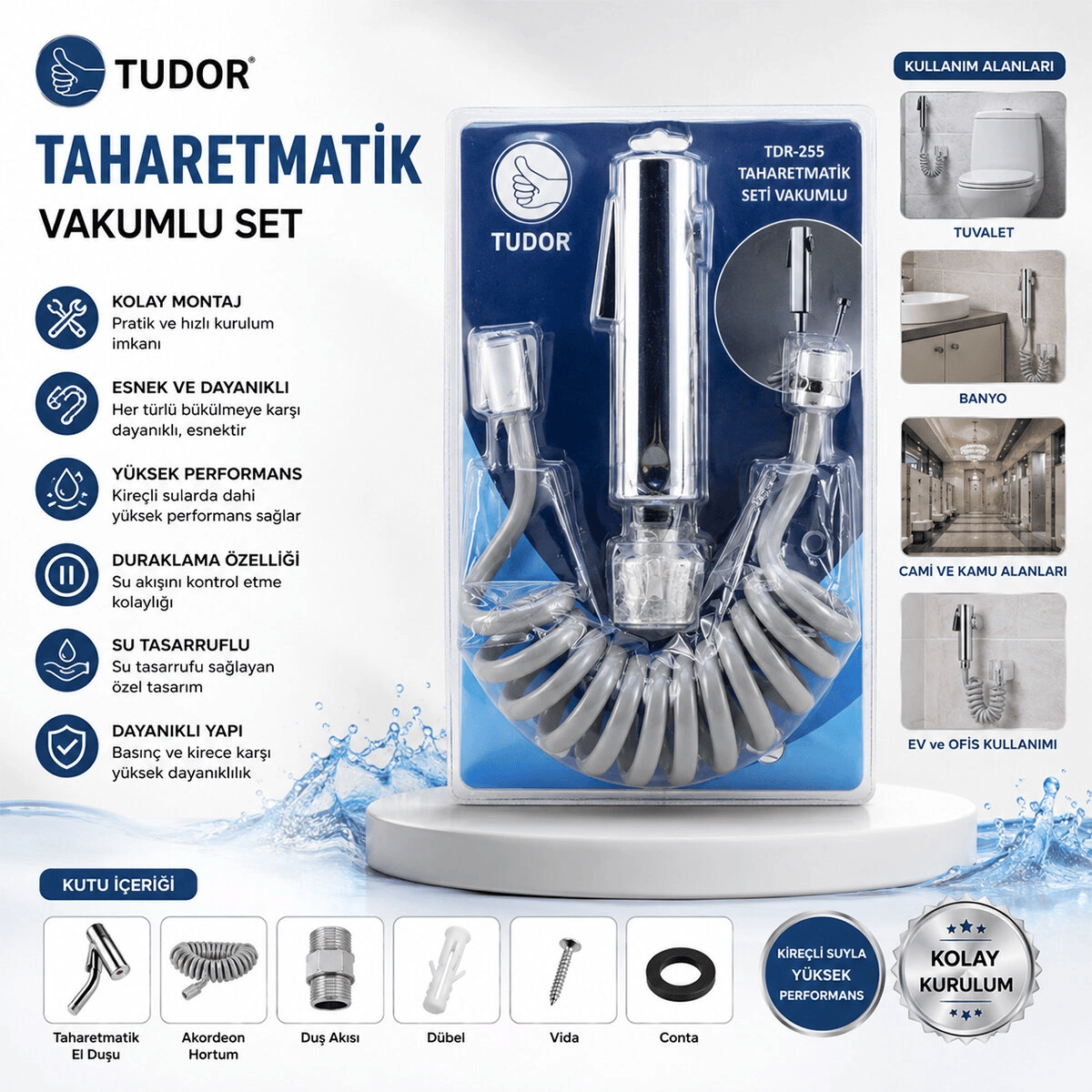 Krom Taharatmatik Seti Taharatmetik El Duşu- Hortum - Mafsal Vakumlu Set Bx40