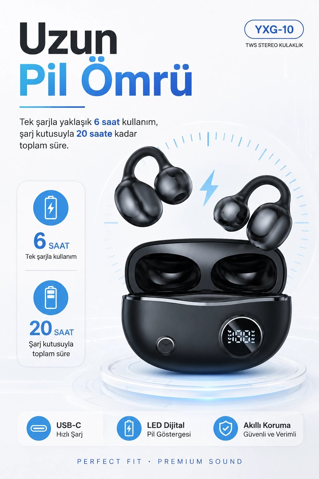 Kulak Kancalı Kablosuz Bluetooth Kulaklık Şarj Kutulu Mikrofonlu Spor Kullanım
