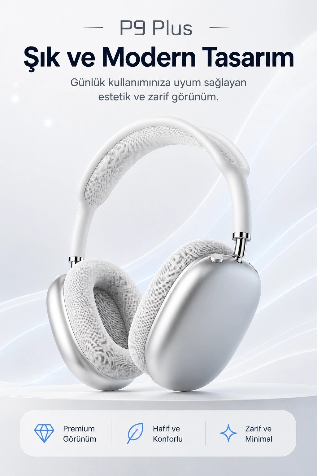 Kulak Üstü Kablosuz Bluetooth Kulaklık Yumuşak Pedli Mikrofonlu Günlük Kullanım