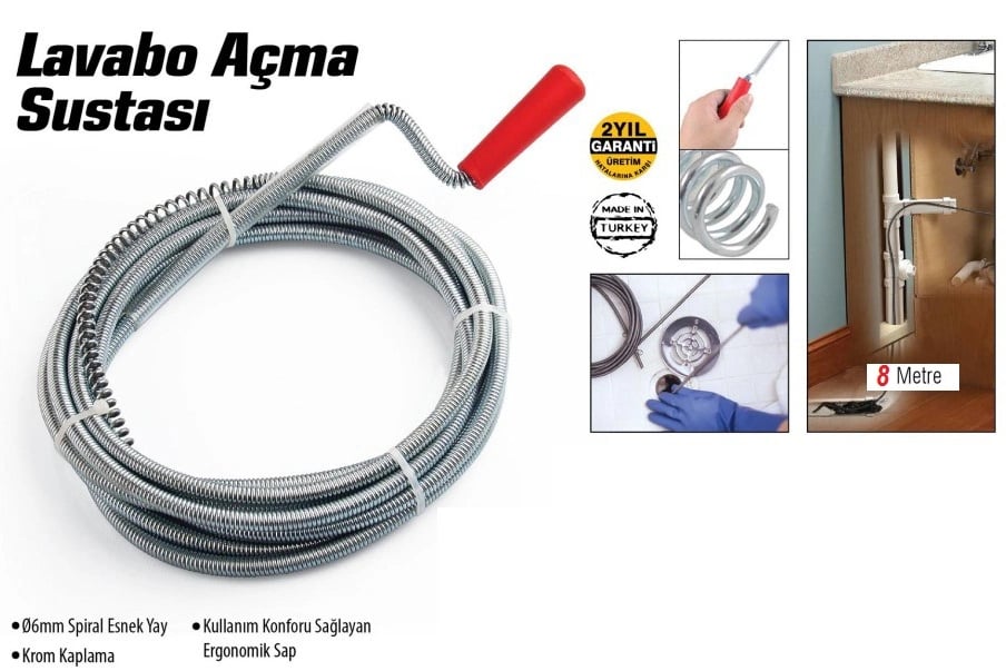 Lavabo Ve Gider Boruları Açacağı - Lavabo Açma Sustası - 8metre Bx40
